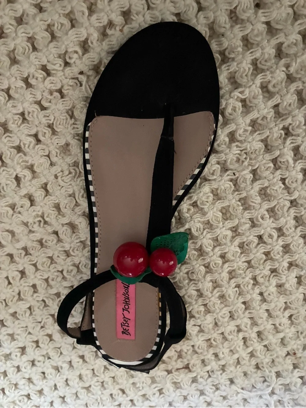 Betsey Johnson Red Cherries Strappy Sandals Adjustable Strap Flat 9M